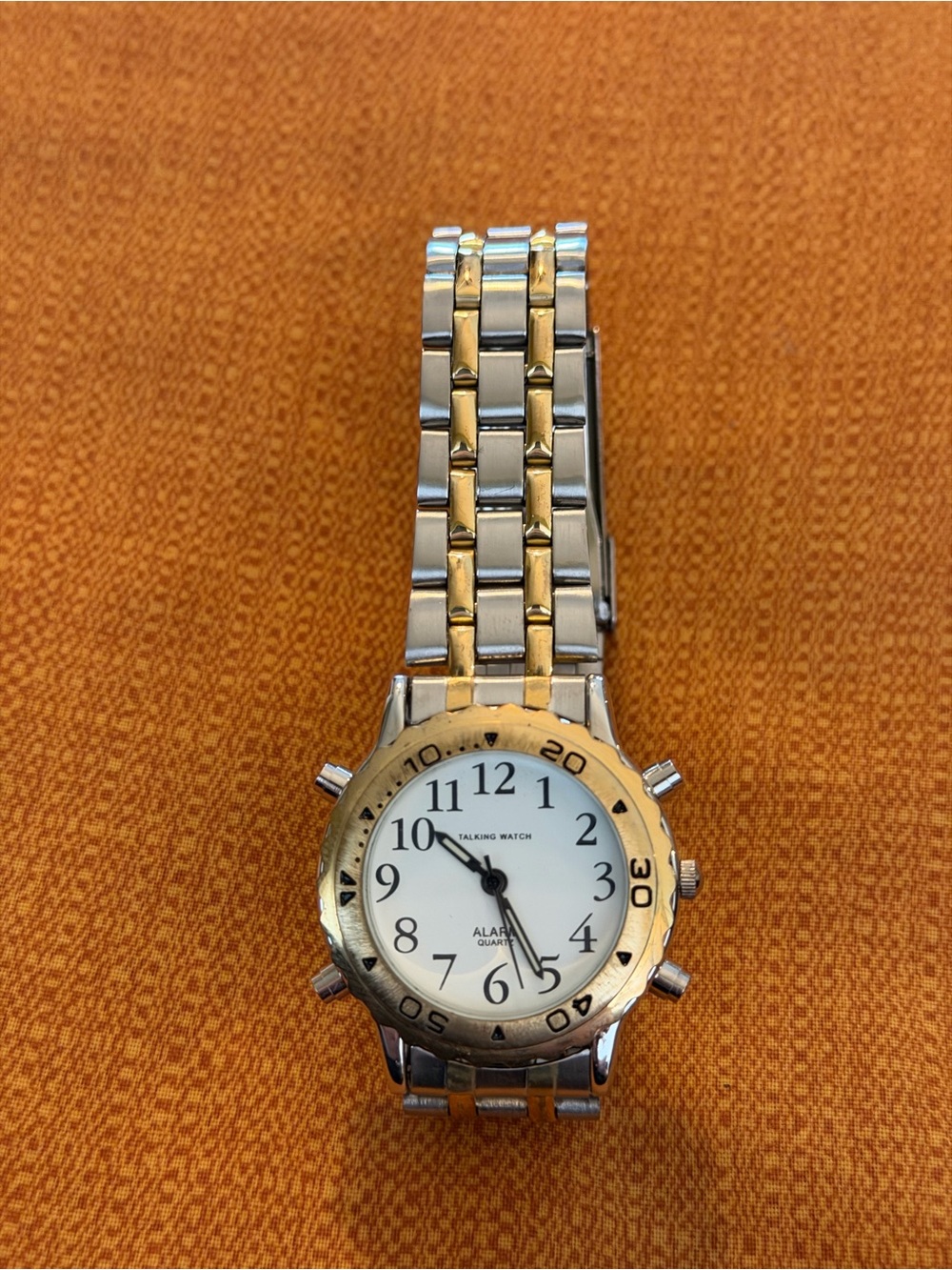 Talking Watch Men’s Two-Tone Alarm Quartz Wristwatch - Gold & Silver